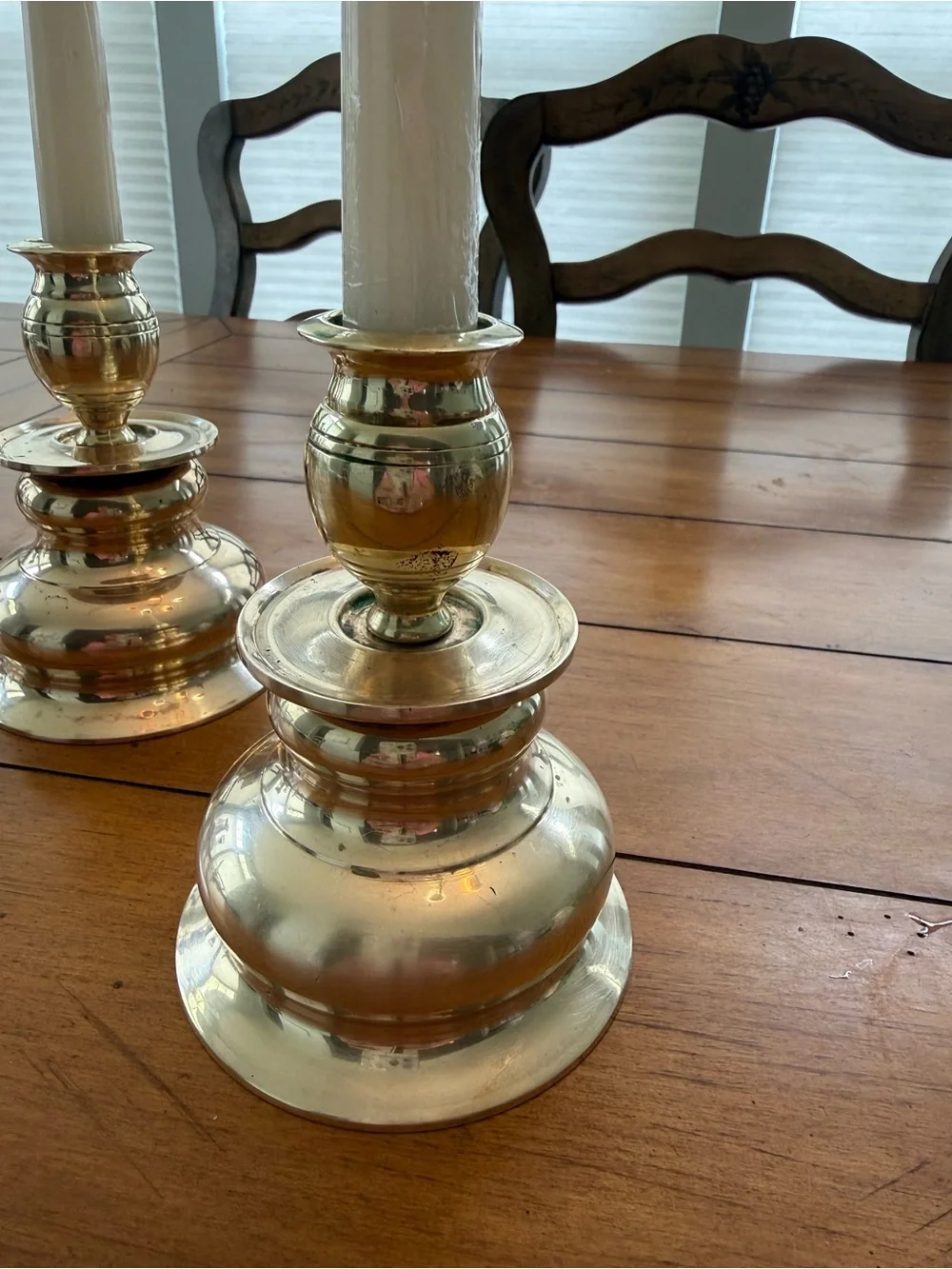 Vintage Heavy Brass Taper Candle Holders with Hollywood Regency Style - Set of 2